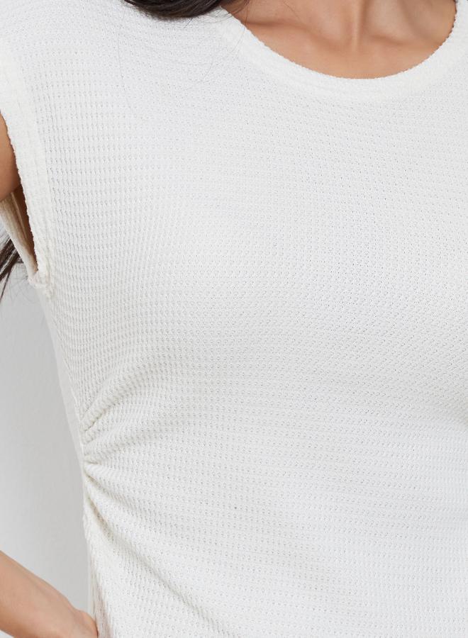 ستايلي فستان طويل محبوك بنمط وافل وأكمام قصيرة - Image 3