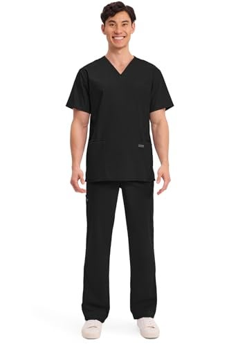 Cherokee Men's V-Neck Top Traditional fit with 4 Pockets, Ultra Soft, Durable, Fade Resistant, 2-Way Stretch Fabric Plus Size - WW695, 5XL, Black - Image 5