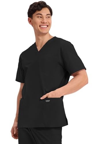 Cherokee Men's V-Neck Top Traditional fit with 4 Pockets, Ultra Soft, Durable, Fade Resistant, 2-Way Stretch Fabric Plus Size - WW695, 5XL, Black - Image 2