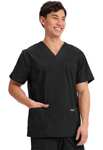 Cherokee Men's V-Neck Top Traditional fit with 4 Pockets, Ultra Soft, Durable, Fade Resistant, 2-Way Stretch Fabric Plus Size - WW695, 5XL, Black - Image 4