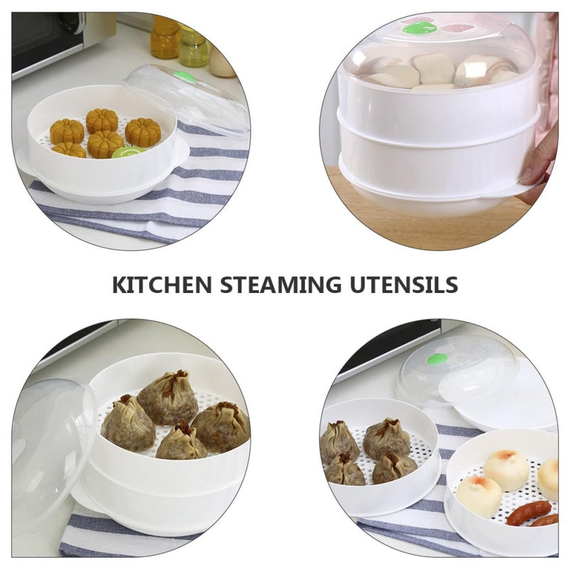 Double Layer Plastic Steamer Basket for Microwave and Stovetop Healthy Meal Prep - Image 4