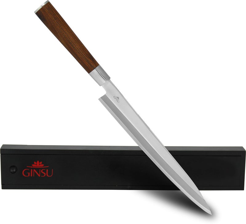 GINSU Yanagiba 9.5" Sashimi Knife, Brown - Premium Stainless-Steel Blade, Designed for Right Hand Usage - Image 1