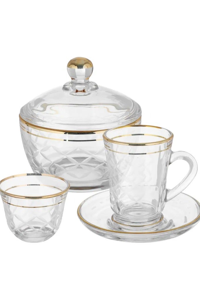 السيف غاليري طقم تقديم شاي وقهوة زجاج السيف غاليري، بذهبي، 26 قطعة - شفاف - Image 1