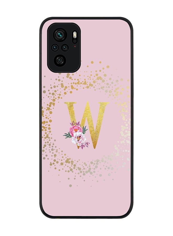 Stylizedd Rugged Black edge case for Xiaomi Poco M5s Slim fit Soft Case Flexible Rubber Edges Anti Drop TPU Gel Thin Cover - Custom Monogram Initial Letter Floral Pattern Alphabet - W (Pink ) - Image 1