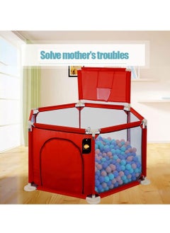 MUMS PLANET Baby Playpen, Foldable Baby Kids Playpen Activity Center Room, Baby Furniture Play Yard with Basketball Hoop, Sturdy Playpen with Anti-Slip Base for Indoor and Outdoor  - Image 5