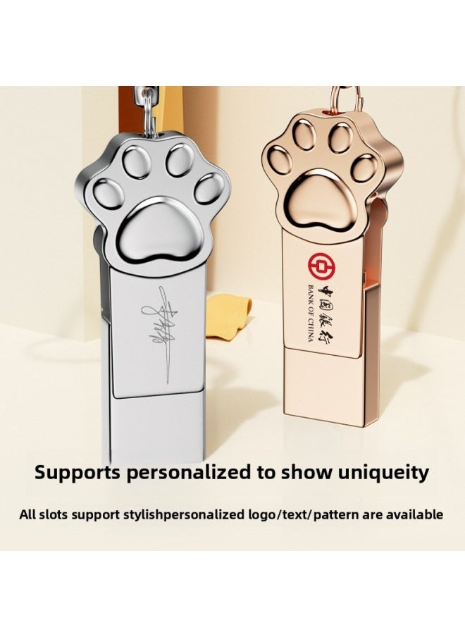 Generic Dual-interface High-speed USB Flash Drive Type-c Mobile Phone U Disk Computer Dual-purpose Cute Female Cat Claw Cartoon Memory Expansion-Capacity:64g Rose Gold [personalized Signature]-Interface:Type-C  - Image 2
