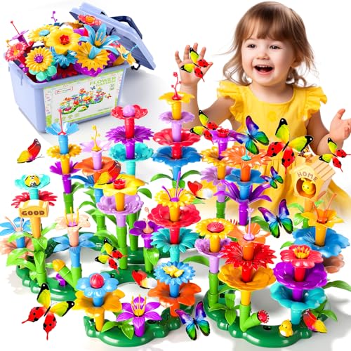 Doloowee 184Pcs Flower Garden Building Toys for Girls 3 4 5 6 7 Year Old, Upgrade DIY Building Stacking Toys, STEM Preschool Educational Toddler Toys Brain Development Kindergarten Kids Toy - Image 1