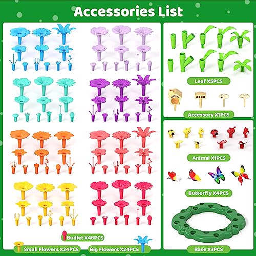 Doloowee 184Pcs Flower Garden Building Toys for Girls 3 4 5 6 7 Year Old, Upgrade DIY Building Stacking Toys, STEM Preschool Educational Toddler Toys Brain Development Kindergarten Kids Toy - Image 5