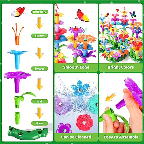 Doloowee 184Pcs Flower Garden Building Toys for Girls 3 4 5 6 7 Year Old, Upgrade DIY Building Stacking Toys, STEM Preschool Educational Toddler Toys Brain Development Kindergarten Kids Toy - Image 2