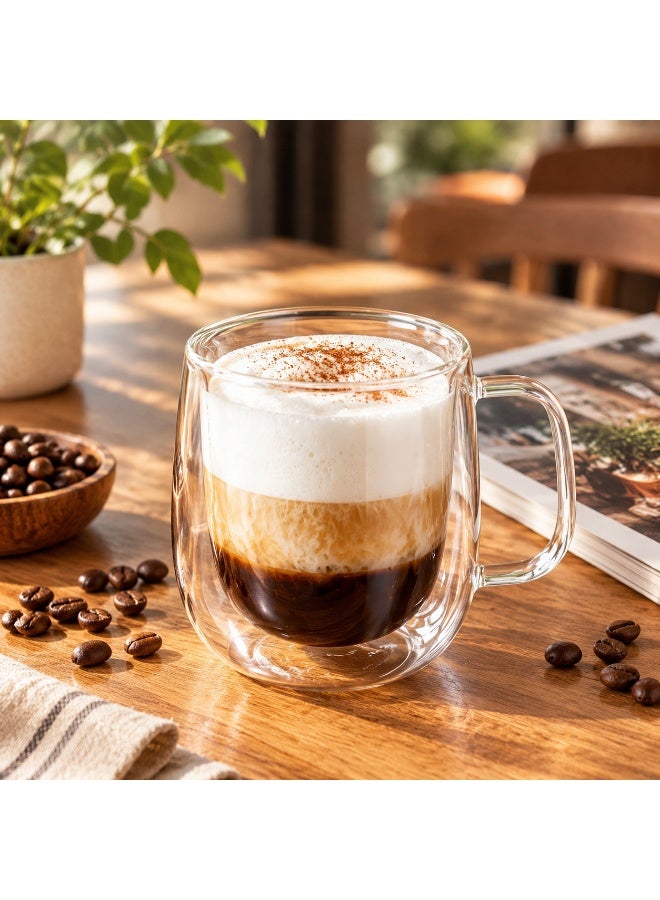 Kayan Home Double Wall Glass Coffee Mugs, 350ml, Set of 2 - Insulated Borosilicate Tea & Latte Cups with Handles, Clear - Image 5
