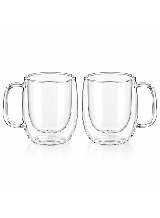 Kayan Home Double Wall Glass Coffee Mugs, 350ml, Set of 2 - Insulated Borosilicate Tea & Latte Cups with Handles, Clear - Image 1
