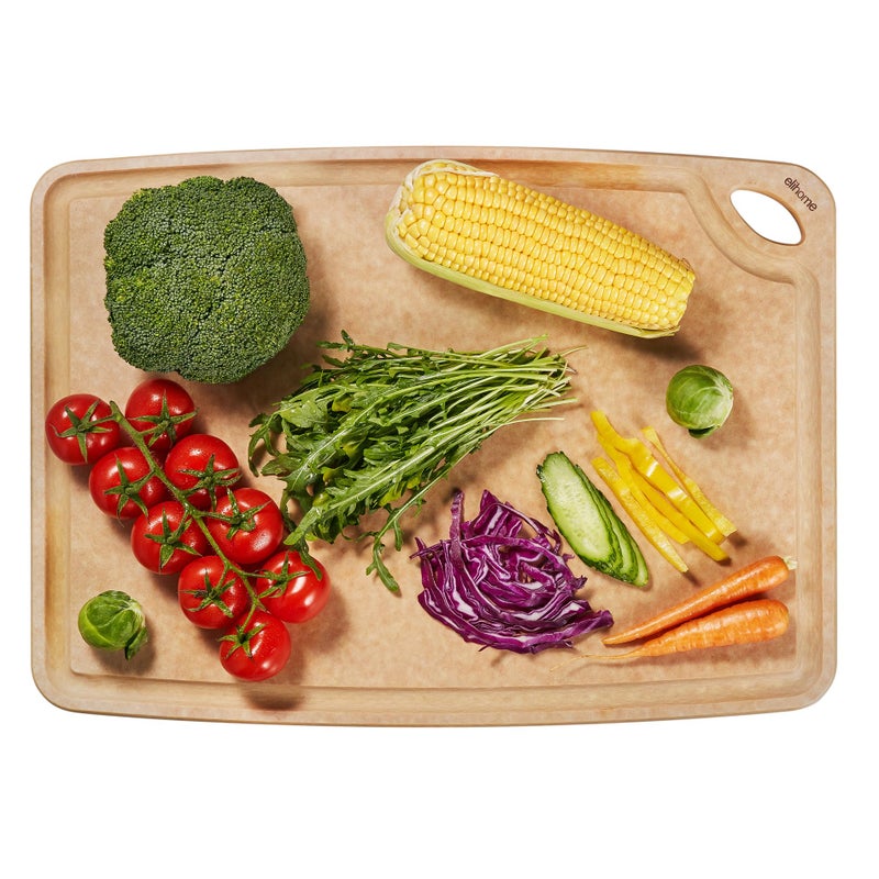 Elihome Classic EXTRA LARGE Kitchen Cutting Board Natural Wood Fiber Composite Dishwasher Safe EcoFriendly Juice Grooves with Easy Grip HandlesNon Porous Non SlipBPA Free Made in USA 19x14