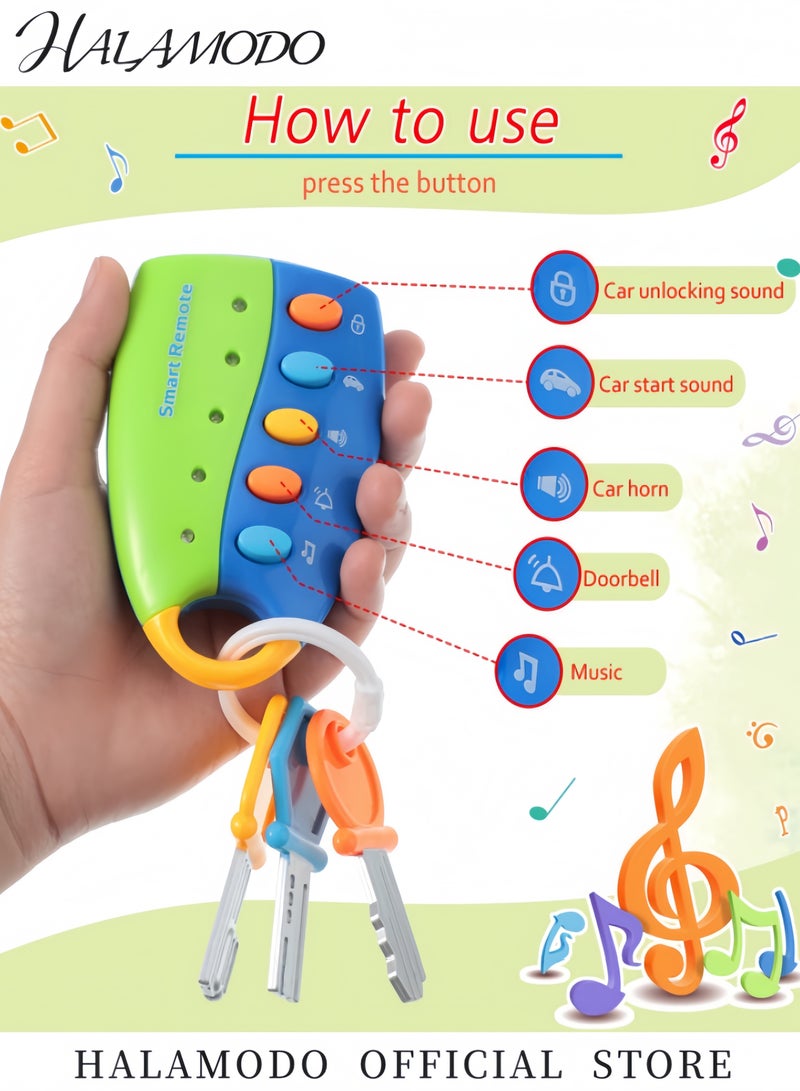 هالامودو مفاتيح سيارة لعبة مع أضواء وأصوات، لعبة تفاعلية للأطفال، مفاتيح وهمية، ألعاب موسيقية ممتعة وتعليمية للأطفال الصغار، 10 أشهر - Image 4
