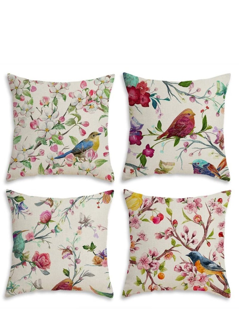 Y&D Spring Floral Linen Pillowcase a Set of 4 Pillowcases for Sofa Living Room Home Decor Digital Printing Furnishing Cushion Cover  - Image 1