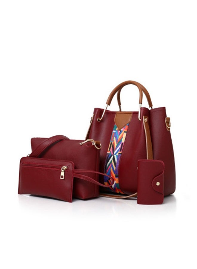wine red Women Handbag Set 4 in 1 Soft PU Leather Top Handle Bag, Tote Bag, Shoulder Bags Crossbody Bag Wallet Purse Set  - Image 1