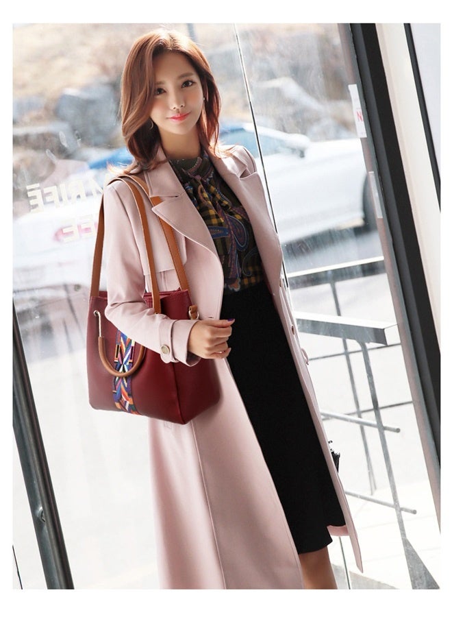wine red Women Handbag Set 4 in 1 Soft PU Leather Top Handle Bag, Tote Bag, Shoulder Bags Crossbody Bag Wallet Purse Set  - Image 3