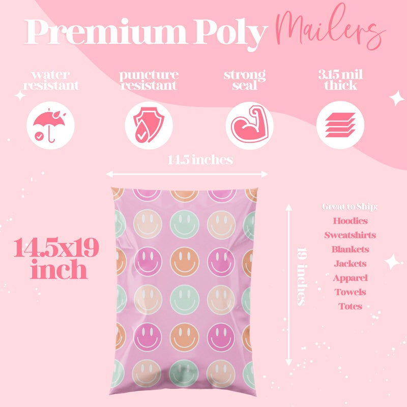 Pretty Package Store 10X13 Designer Poly Mailer 100 Pack Heavy Duty Waterproof Self Seal Shipping Bags For Small Business Large Mailing Envelopes Bulk Tear Resistant Cute Packaging Smiley Face - Image 5