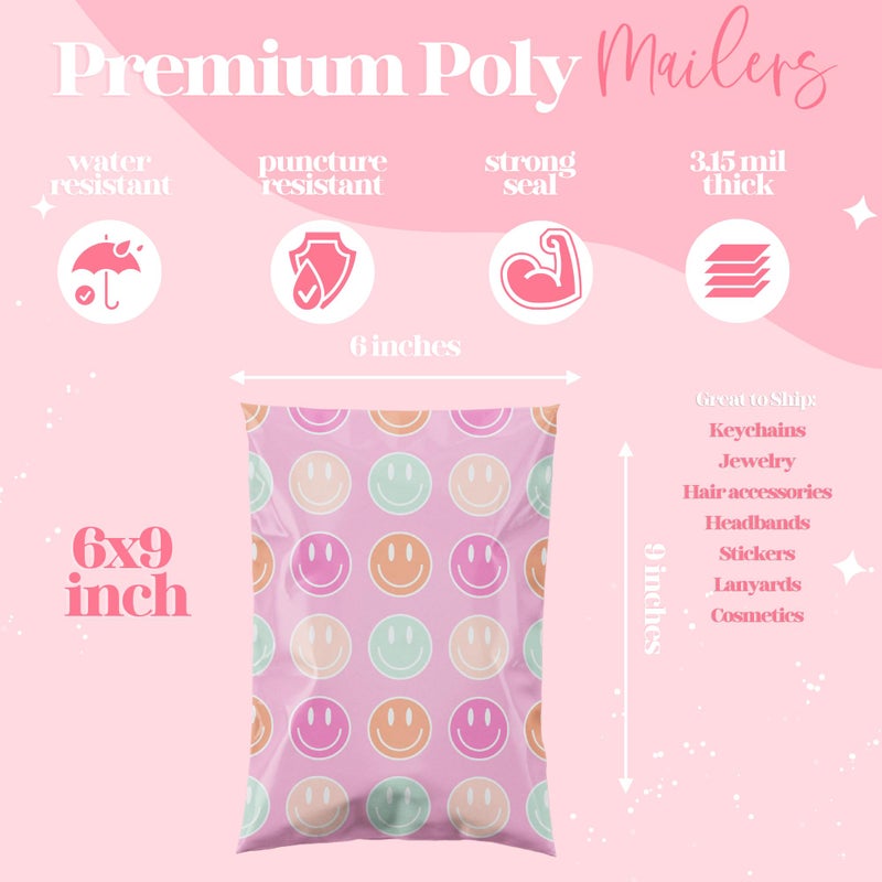 Pretty Package Store 10X13 Designer Poly Mailer 100 Pack Heavy Duty Waterproof Self Seal Shipping Bags For Small Business Large Mailing Envelopes Bulk Tear Resistant Cute Packaging Smiley Face - Image 3