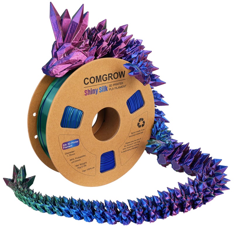 Comgrow Tri-Colors Silk PLA 3D Printer Filament, Rainbow PLA Filament 1.75mm, Dimensional Accuracy +/- 0.02 mm, 1KG Spool, Coextrusion 3D Filament with Shiny Silk Red-Blue-Green - Image 1