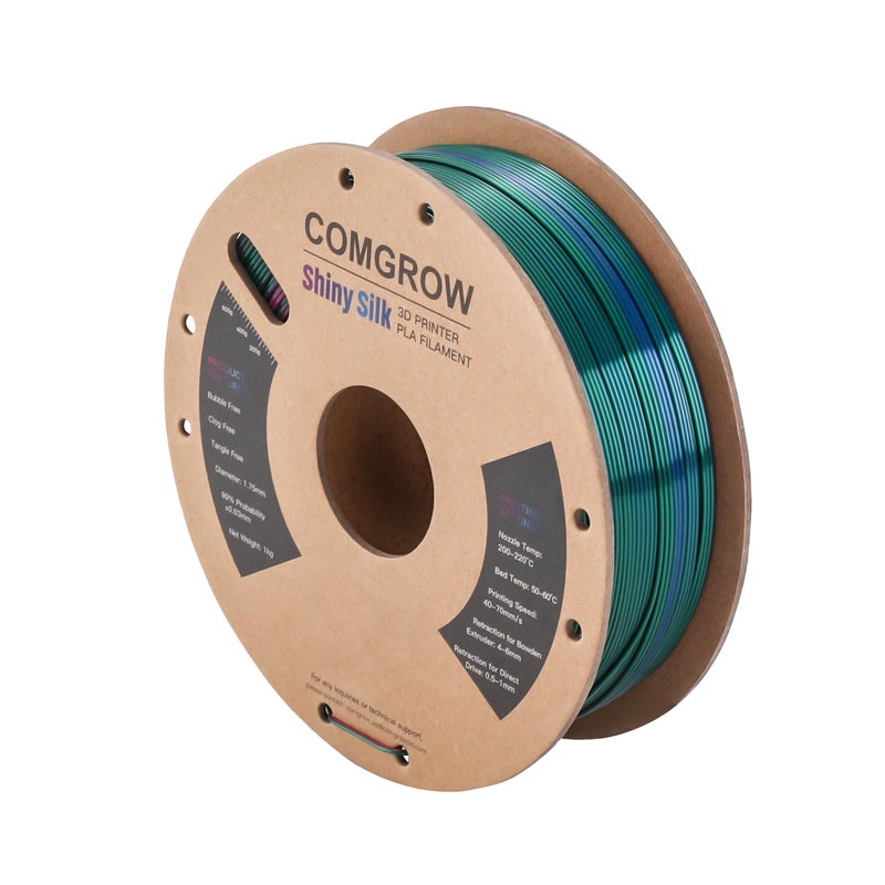 Comgrow Tri-Colors Silk PLA 3D Printer Filament, Rainbow PLA Filament 1.75mm, Dimensional Accuracy +/- 0.02 mm, 1KG Spool, Coextrusion 3D Filament with Shiny Silk Red-Blue-Green - Image 2