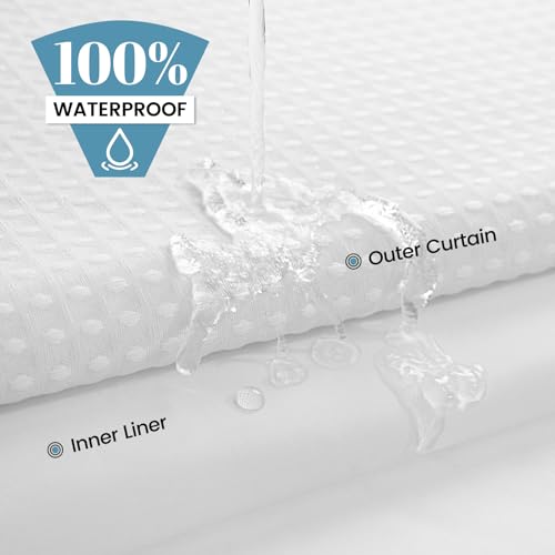 SORTTO No Hook Shower Curtain with Snap in Liner Set Waffle Shower Curtain for Bathroom Hotel Style Fabric Waterproof Inner Liner，71" W x 74" H, White - Image 5