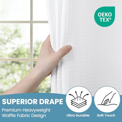 SORTTO No Hook Shower Curtain with Snap in Liner Set Waffle Shower Curtain for Bathroom Hotel Style Fabric Waterproof Inner Liner，71" W x 74" H, White - Image 3