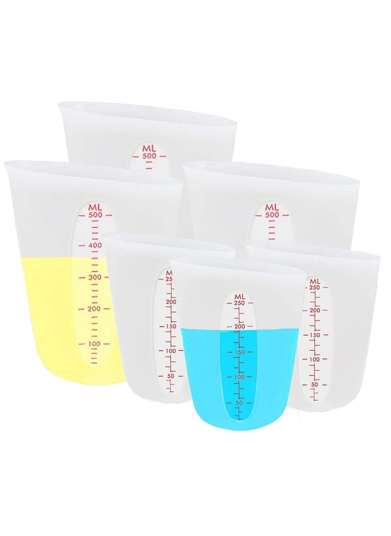 SYOSI 6PCS Silicone Measuring Cup Set for Cooking and Resin - Includes 3x 8OZ & 3x 16OZ Cups, BPA Free, Squeeze & Pour, Microwave and Dishwasher Safe  - Image 1