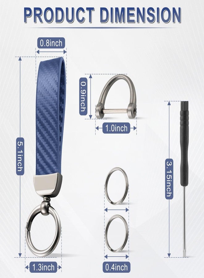 JUSTTOP Leather Keychain, Carbon Fiber Car Key Chain with Anti-Lost D-Ring and 2 Key Ring, Car Accessories, Universal Keychain for Men and Women (Blue) - Image 2