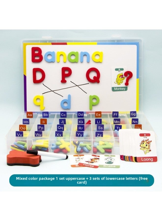 Magnetic English Letters Magnetic Stickers Children's English Natural Spelling Magnet Toys For Early Childhood Education-Color:Color Mixing 1 Set Of Uppercase +3 Sets Of Lowercase (increase The Base Plate To Send Cards) - Image 1