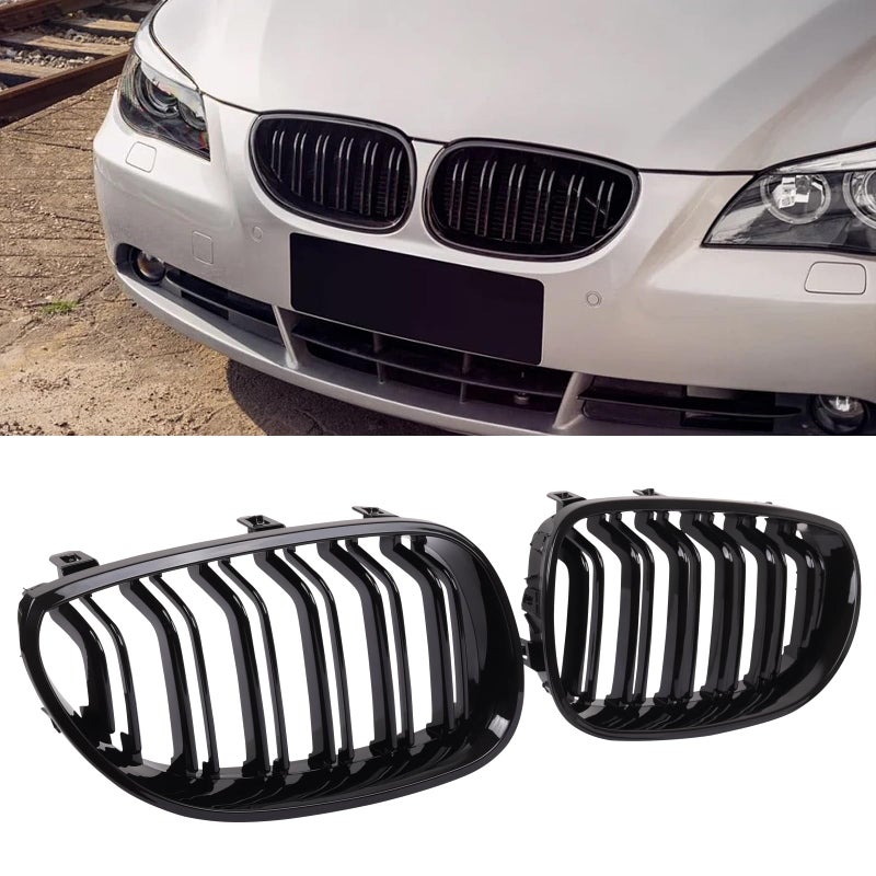 DEKEWEI E60 GrilleFront Kidney Grill Grille Compatible with 20042009 5 Series E60 E61 M5 Double Slats Gloss Black Grills 2pcs