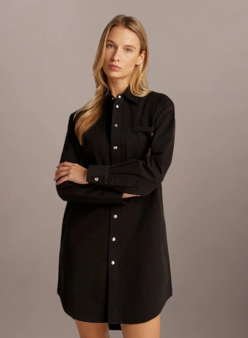 Calvin Klein Jeans Ck Black Relaxed Shirt Dress for Women | Best Price UAE