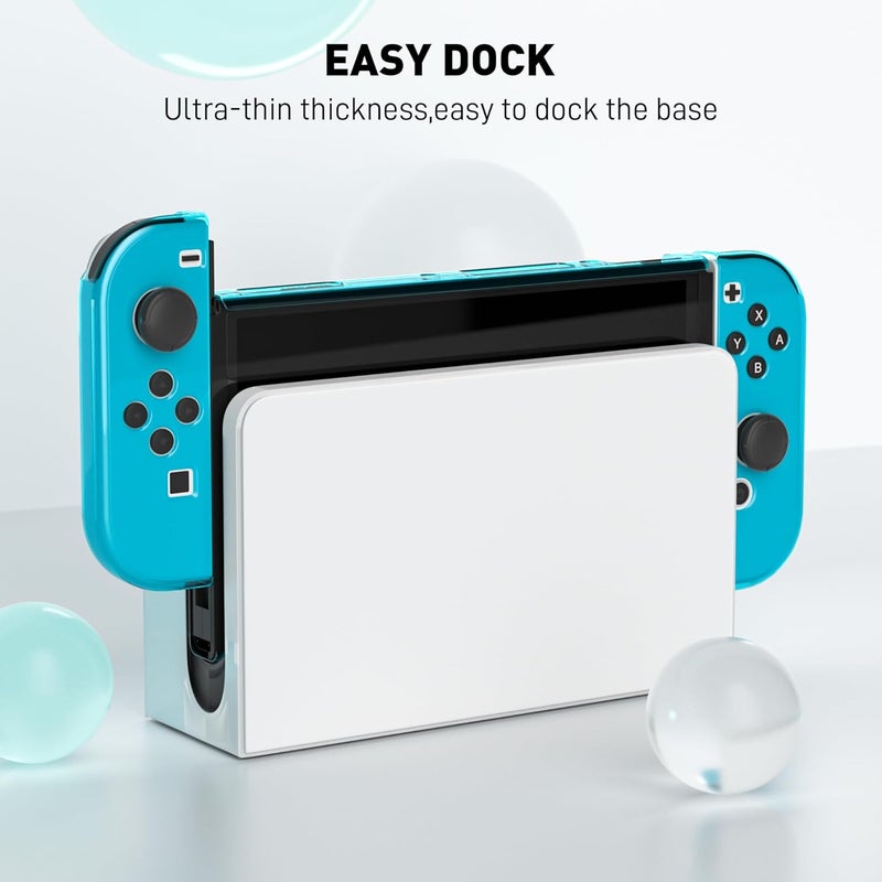 FANPL [النسخة المحسنة] حافظة شفافة قابلة للتثبيت لجهاز Nintendo Switch OLED 2021، غطاء واقي من لجهاز Switch OLED ووحدة التحكم Joy Con – قوية ومتينة، لا تسقط بسهولة (اللون الأزرق) - Image 5