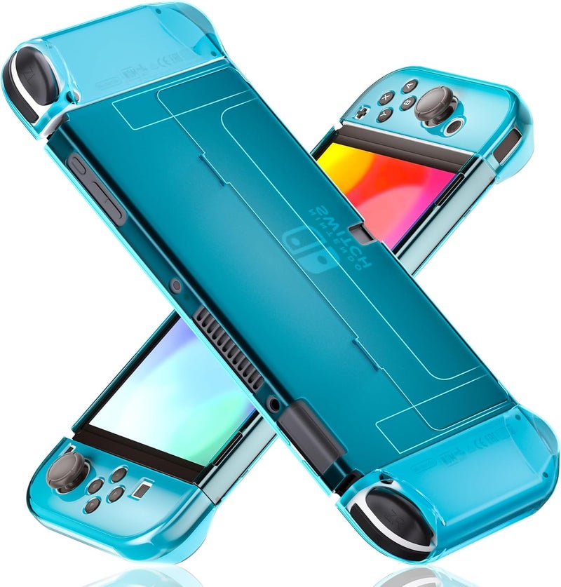 FANPL [النسخة المحسنة] حافظة شفافة قابلة للتثبيت لجهاز Nintendo Switch OLED 2021، غطاء واقي من لجهاز Switch OLED ووحدة التحكم Joy Con – قوية ومتينة، لا تسقط بسهولة (اللون الأزرق) - Image 1