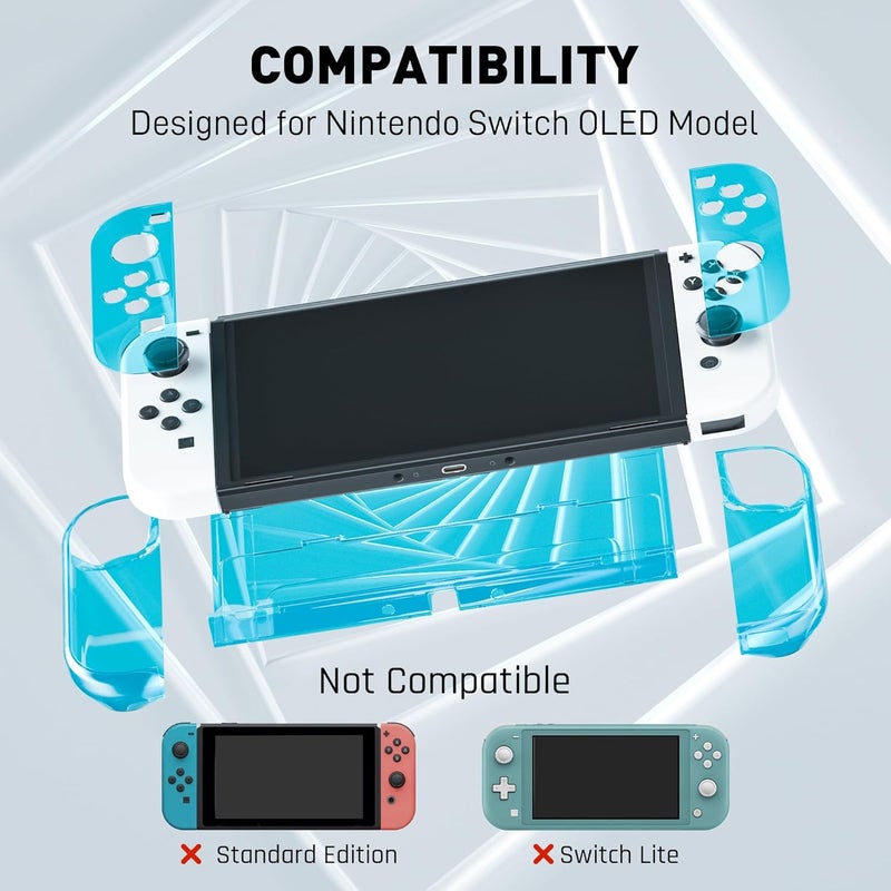 FANPL [النسخة المحسنة] حافظة شفافة قابلة للتثبيت لجهاز Nintendo Switch OLED 2021، غطاء واقي من لجهاز Switch OLED ووحدة التحكم Joy Con – قوية ومتينة، لا تسقط بسهولة (اللون الأزرق) - Image 4