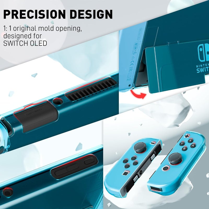 FANPL [النسخة المحسنة] حافظة شفافة قابلة للتثبيت لجهاز Nintendo Switch OLED 2021، غطاء واقي من لجهاز Switch OLED ووحدة التحكم Joy Con – قوية ومتينة، لا تسقط بسهولة (اللون الأزرق) - Image 3