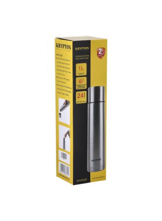 Krypton 1L Stainless Steel Vacuum Bottle KNVF6287 | Double Wall Insulated Flask Keeps Hot 18H & Cold 24H | Leak Proof Travel Thermos with Cup | Silver | 2 Years Warranty - Image 3
