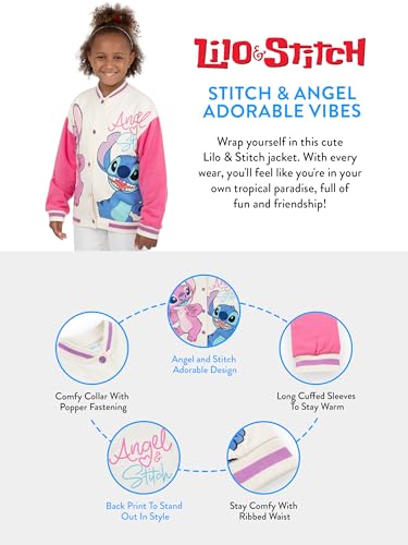 Disney Stitch Jacket For Girls | Lilo And Stitch Girls Jacket | Angel Varsity | Pink 8 - Image 5