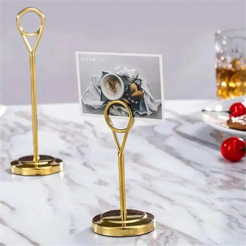 Place Card Holder 10Pcs Stainless Steel Table Number Holder Place Card Holder Table Picture Holder Wire Photo Holder Clip Menu Memo Note Stand(Gold Small) - Image 4