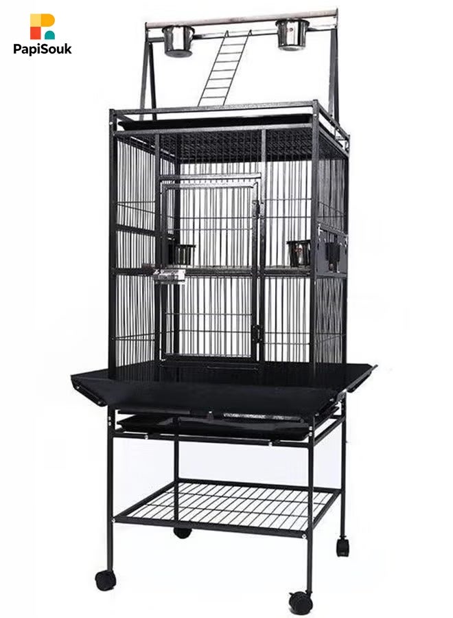 PapiSouk Iron Standing Large Play Top Bird Cage – XL Ultra Wide Parrot Villa for African Grey, Quaker, Cockatiel, Conure & Lovebirds | Includes Removable Trays, Perches & Feeding Doors - Image 1