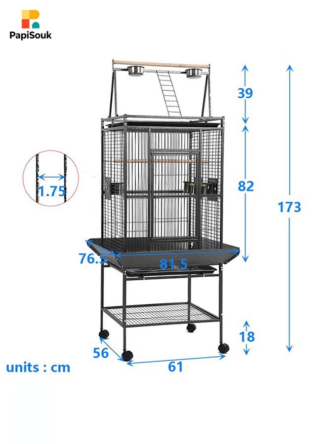 PapiSouk Iron Standing Large Play Top Bird Cage – XL Ultra Wide Parrot Villa for African Grey, Quaker, Cockatiel, Conure & Lovebirds | Includes Removable Trays, Perches & Feeding Doors - Image 3