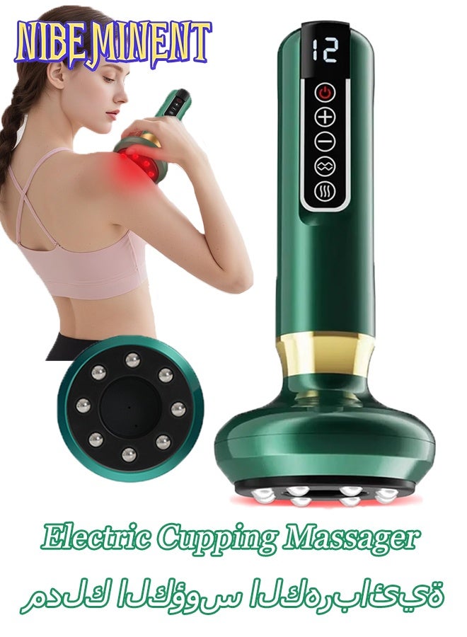 NIBEMINENT Portable Adjustable Intensity Cupping Massager, Household Electric Cupping Therapy, 12 Levels of Intensity, Full Body Cupping Tool, 1800mA with Hot Compress Function, Suitable for Home Use and As A Gift, Rechargeable Cupping Device with 8 Steel Balls - Image 1