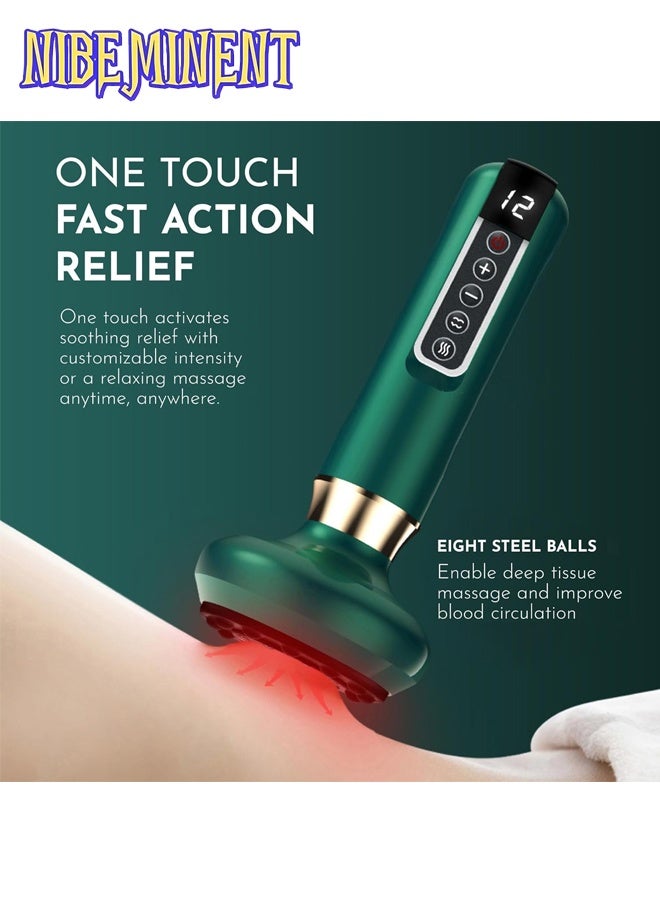 NIBEMINENT Portable Adjustable Intensity Cupping Massager, Household Electric Cupping Therapy, 12 Levels of Intensity, Full Body Cupping Tool, 1800mA with Hot Compress Function, Suitable for Home Use and As A Gift, Rechargeable Cupping Device with 8 Steel Balls - Image 5