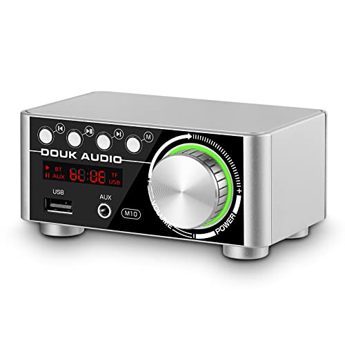 Nobsound Douk Audio 120W Mini Bluetooth 5.0 Power Amplifier 2.0 Channel Hi-Fi Stereo Class D Audio Amp Wireless Receiver TF USB Home Speaker (Upgrade Version) (Silver) - Image 1