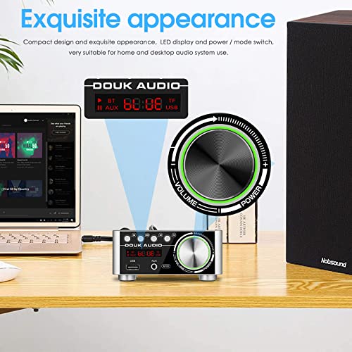 Nobsound Douk Audio 120W Mini Bluetooth 5.0 Power Amplifier 2.0 Channel Hi-Fi Stereo Class D Audio Amp Wireless Receiver TF USB Home Speaker (Upgrade Version) (Silver) - Image 5