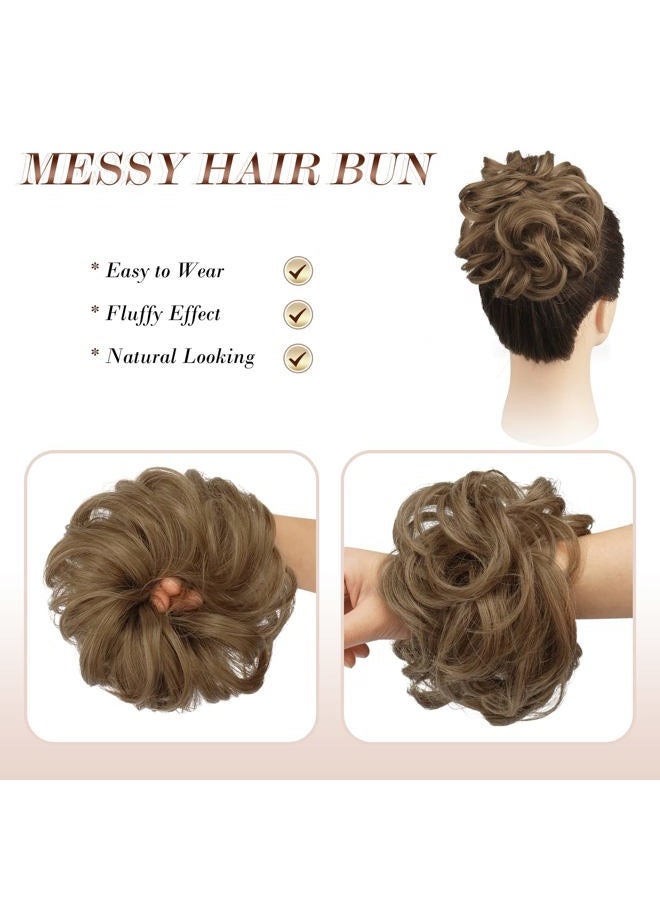 FESHFEN Messy Bun Hair Piece - Large Wavy Curly Elastic Hair Bun Scrunchies Ponytail Extensions Synthetic Chignon Hairpieces for Women, Light Brown mix Natural Blonde 1.94oz - Image 3