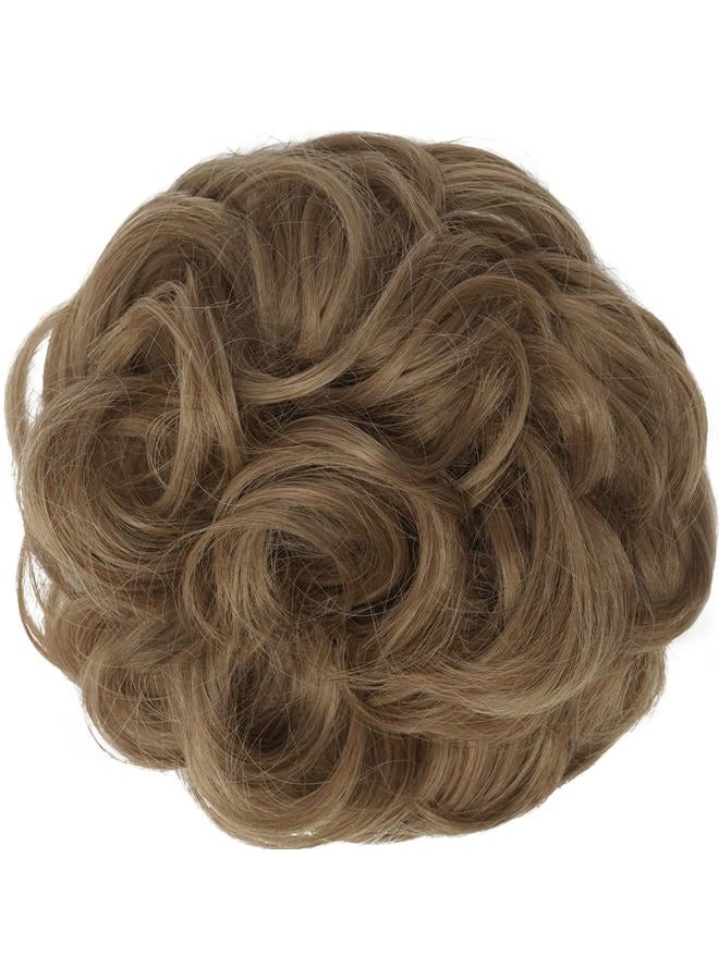 FESHFEN Messy Bun Hair Piece - Large Wavy Curly Elastic Hair Bun Scrunchies Ponytail Extensions Synthetic Chignon Hairpieces for Women, Light Brown mix Natural Blonde 1.94oz - Image 2