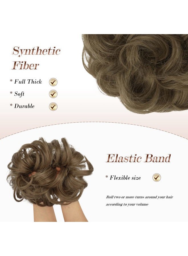 FESHFEN Messy Bun Hair Piece - Large Wavy Curly Elastic Hair Bun Scrunchies Ponytail Extensions Synthetic Chignon Hairpieces for Women, Light Brown mix Natural Blonde 1.94oz - Image 4