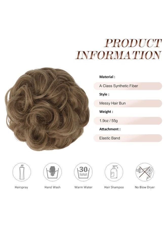 FESHFEN Messy Bun Hair Piece - Large Wavy Curly Elastic Hair Bun Scrunchies Ponytail Extensions Synthetic Chignon Hairpieces for Women, Light Brown mix Natural Blonde 1.94oz - Image 5