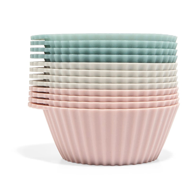 The Silicone Kitchen Reusable Silicone Baking Cups Silicone Muffin Liners for Cupcakes, BPA Free, 12 Pack, Regular, Pink Gray Blue - Image 1