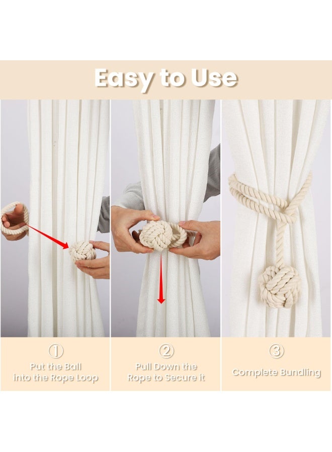 2 Pack Outdoor White Curtain Rope Holdbacks for Wall Drapes - Image 2
